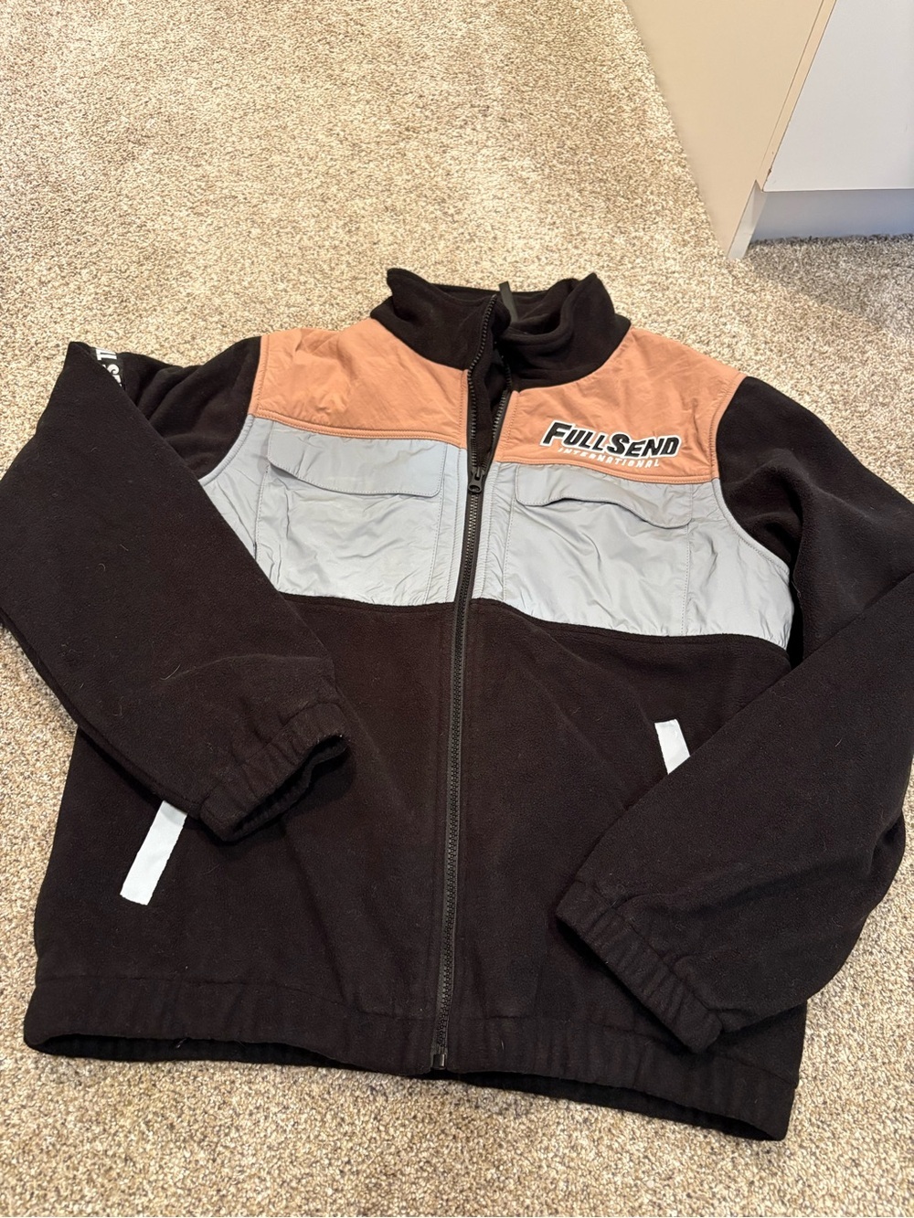 Full Send Nelk Fleece Jacket Black Grey Spellout Men's Medium RARE